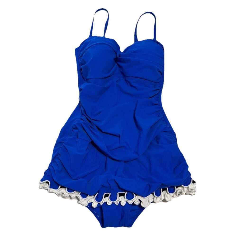 NWT Profile Gottex Women's Blue Skirted One Piece Swimsuit Size 8 Pinup Beach